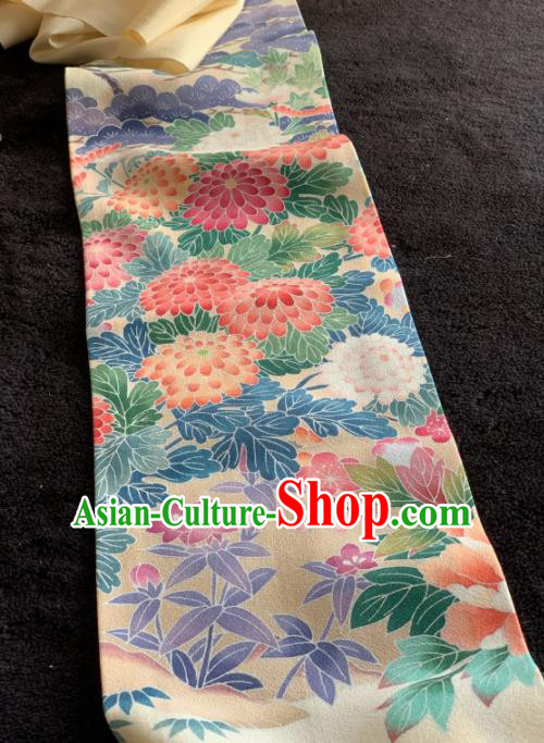Chinese Traditional Printing Chrysanthemum Pattern Design Beige Silk Fabric Asian Hanfu Material