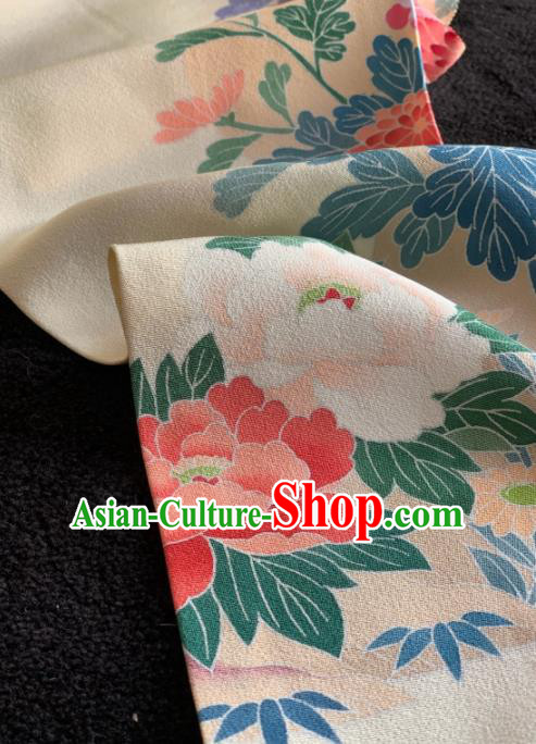 Chinese Traditional Printing Chrysanthemum Pattern Design Beige Silk Fabric Asian Hanfu Material