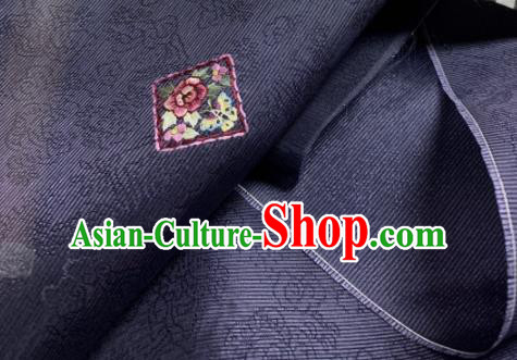 Chinese Traditional Embroidered Flowers Pattern Design Navy Silk Fabric Asian Hanfu Material
