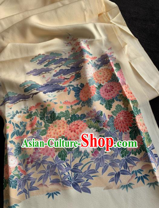 Chinese Traditional Printing Chrysanthemum Pattern Design Beige Silk Fabric Asian Hanfu Material