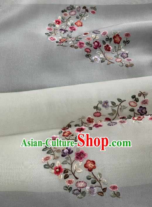 Chinese Traditional Embroidered Flowers Pattern Design Beige Silk Fabric Asian Hanfu Material