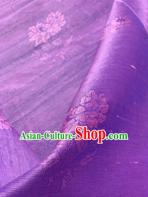 Chinese Traditional Classical Peony Chrysanthemum Pattern Design Purple Silk Fabric Asian Hanfu Material