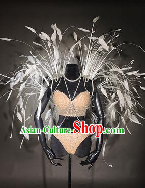 Top Stage Show Brazilian Carnival Costume Catwalks Deluxe Miami White Feather Wings for Women