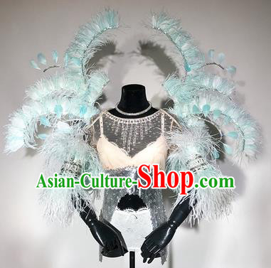 Top Stage Show Brazilian Carnival Costume Catwalks Deluxe Miami Blue Feather Wings for Women