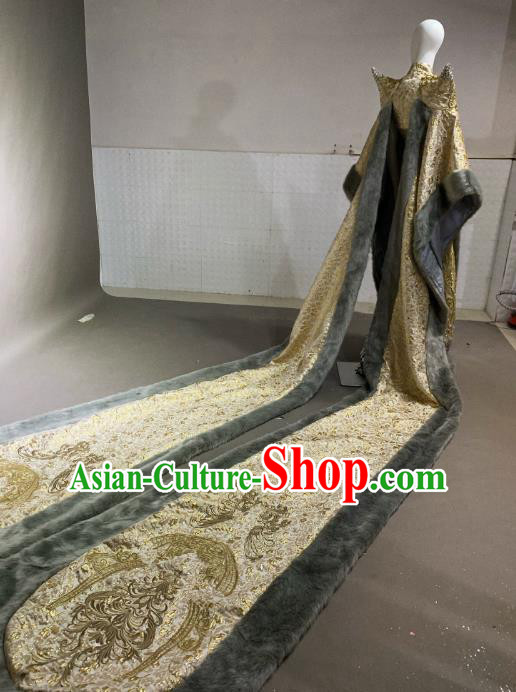 Top Grade Modern Dance Golden Costume Catwalks Embroidered Dress for Women