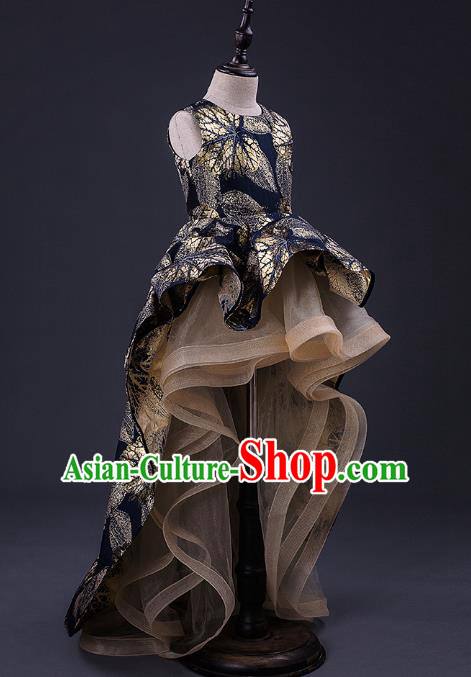 Top Children Cosplay Princess Printing Black Full Dress Compere Catwalks Stage Show Dance Costume for Kids