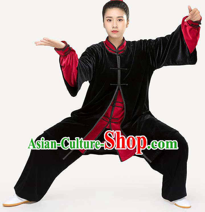 Traditional Chinese Tai Chi Competition Black Pleuche Outfits Martial Arts Stage Performance Costumes for Women