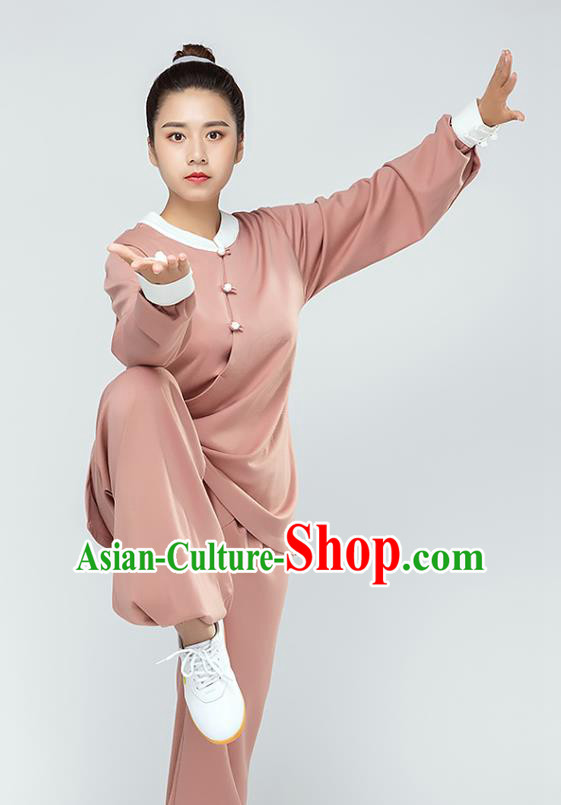 Traditional Chinese Tai Chi Kung Fu Deep Pink Outfits Martial Arts Stage Performance Costumes for Women