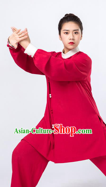 Top Tai Chi Kung Fu Red Outfits Chinese Traditional Martial Arts Competition Costumes for Women