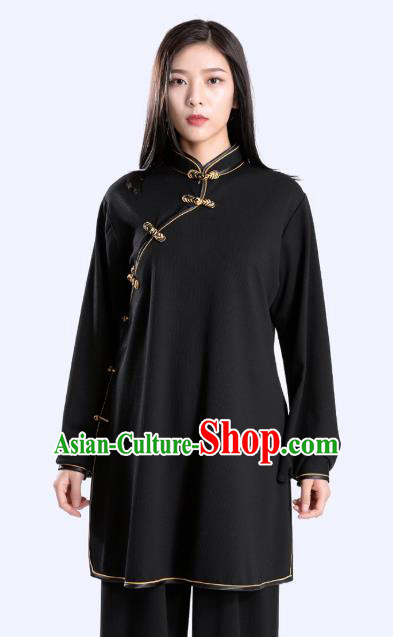 Top Tai Chi Kung Fu Competition Black Outfits Chinese Traditional Martial Arts Costumes for Women