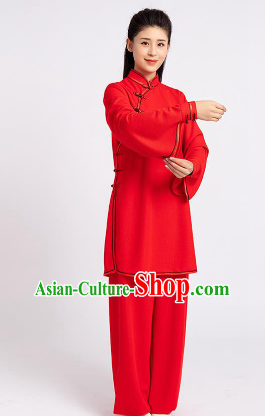 Top Chinese Tai Chi Kung Fu Red Outfits Traditional Martial Arts Competition Costumes for Women