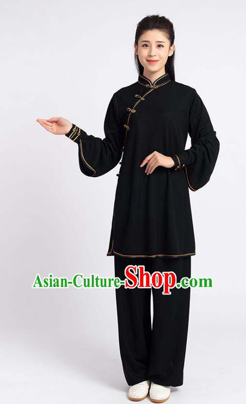 Top Chinese Tai Chi Kung Fu Black Outfits Traditional Martial Arts Competition Costumes for Women