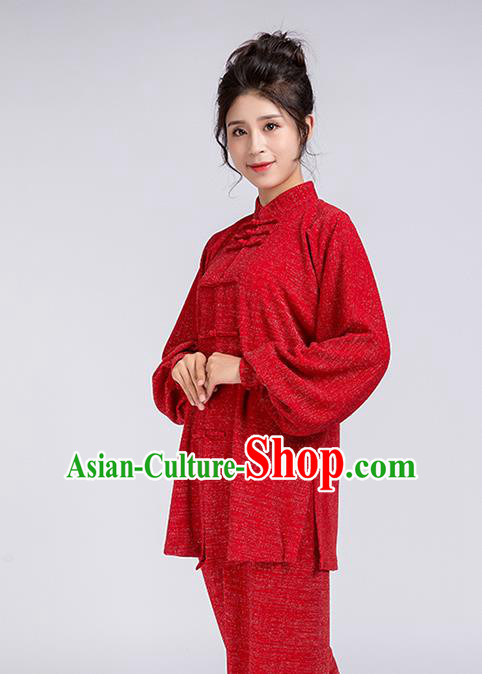 Top Chinese Tai Chi Training Red Outfits Traditional Kung Fu Martial Arts Competition Costumes for Women