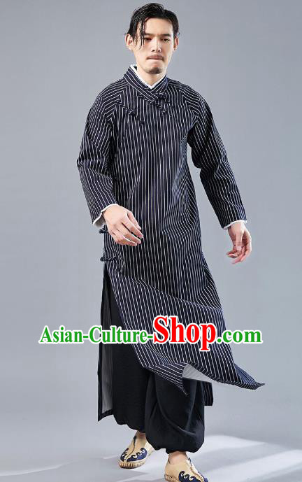 Top Chinese Tang Suit Flax Robe Traditional Republic of China Kung Fu Costumes for Men
