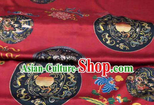 Chinese Traditional Peach Peony Design Pattern Red Silk Fabric Cheongsam Gambiered Guangdong Gauze Drapery