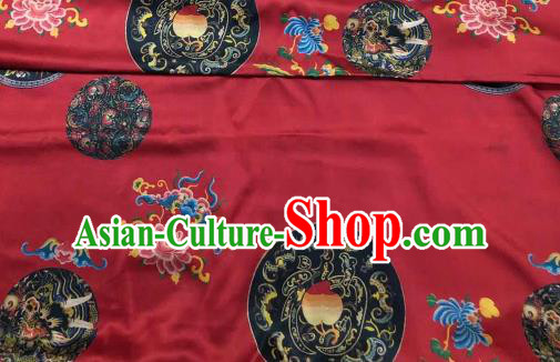 Chinese Traditional Peach Peony Design Pattern Red Silk Fabric Cheongsam Gambiered Guangdong Gauze Drapery