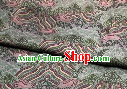 Chinese Traditional Wave Design Pattern Green Silk Fabric Cheongsam Gambiered Guangdong Gauze Drapery