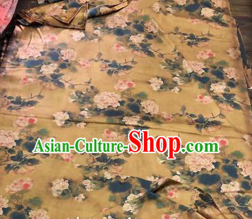 Chinese Traditional Peony Design Pattern Ginger Silk Fabric Cheongsam Gambiered Guangdong Gauze Drapery