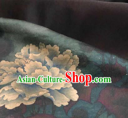 Chinese Traditional Peony Design Pattern Atrovirens Silk Fabric Cheongsam Gambiered Guangdong Gauze Drapery
