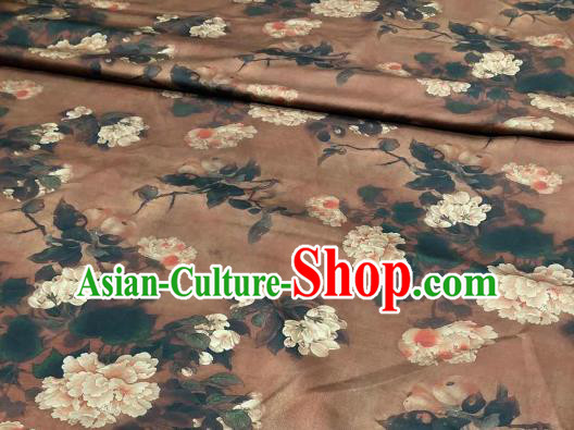 Chinese Traditional Peony Design Pattern Brown Silk Fabric Cheongsam Gambiered Guangdong Gauze Drapery