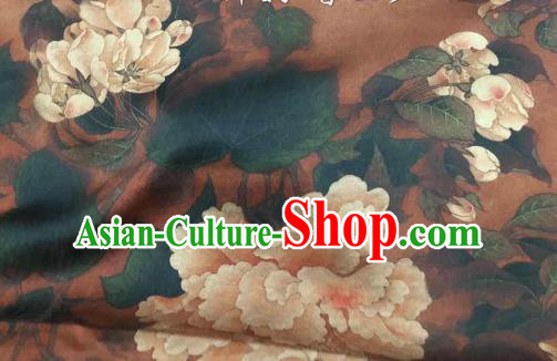 Chinese Traditional Peony Design Pattern Brown Silk Fabric Cheongsam Gambiered Guangdong Gauze Drapery