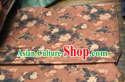 Chinese Traditional Peony Design Pattern Brown Silk Fabric Cheongsam Gambiered Guangdong Gauze Drapery