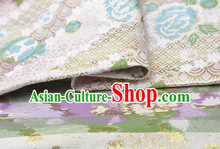 Chinese Traditional Peony Pattern White Brocade Fabric Cheongsam Satin Tapestry Drapery