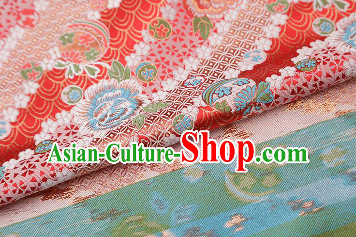 Chinese Traditional Peony Pattern Red Brocade Fabric Cheongsam Satin Tapestry Drapery