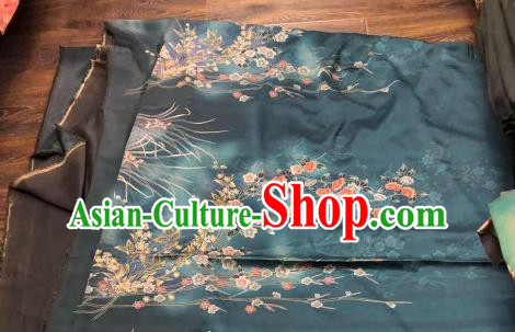 Chinese Traditional Primrose Design Pattern Navy Silk Fabric Cheongsam Gambiered Guangdong Gauze Drapery
