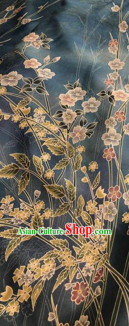 Chinese Traditional Primrose Design Pattern Navy Silk Fabric Cheongsam Gambiered Guangdong Gauze Drapery