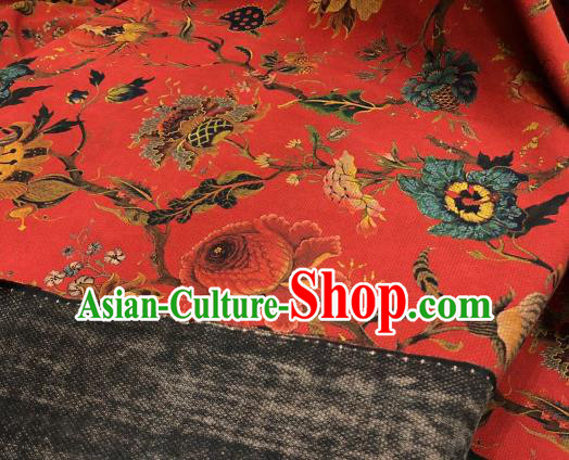 Chinese Traditional Flowers Design Pattern Red Silk Fabric Cheongsam Gambiered Guangdong Gauze Drapery