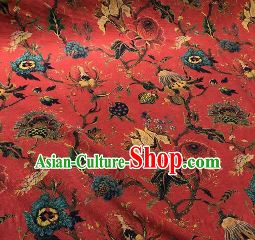 Chinese Traditional Flowers Design Pattern Red Silk Fabric Cheongsam Gambiered Guangdong Gauze Drapery