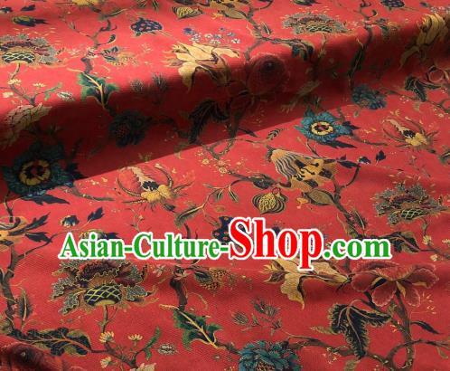 Chinese Traditional Flowers Design Pattern Red Silk Fabric Cheongsam Gambiered Guangdong Gauze Drapery