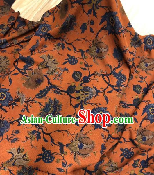 Chinese Traditional Flowers Design Pattern Orange Silk Fabric Cheongsam Gambiered Guangdong Gauze Drapery