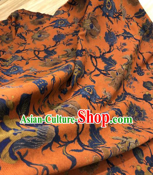 Chinese Traditional Flowers Design Pattern Orange Silk Fabric Cheongsam Gambiered Guangdong Gauze Drapery
