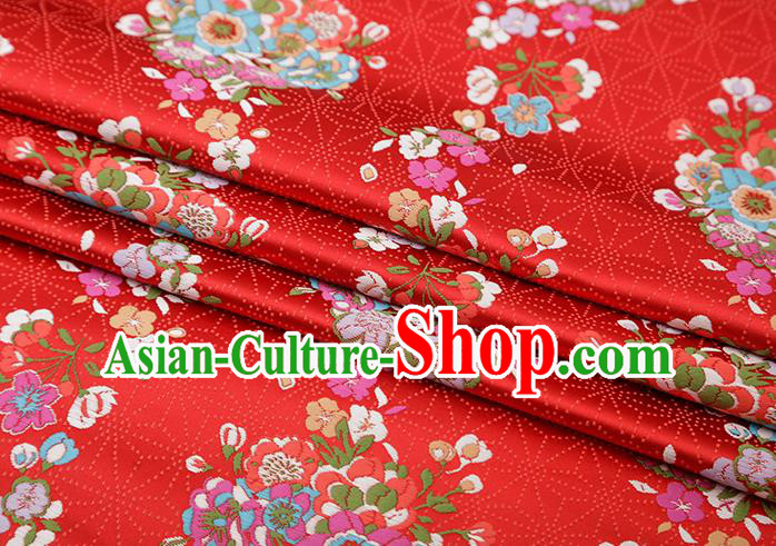 Chinese Traditional Snowflake Flowers Pattern Red Brocade Fabric Cheongsam Satin Tapestry Drapery