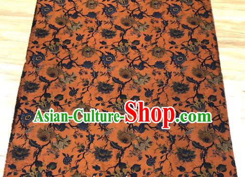 Chinese Traditional Flowers Design Pattern Orange Silk Fabric Cheongsam Gambiered Guangdong Gauze Drapery