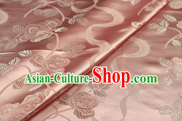 Chinese Traditional Roses Pattern Design Orange Brocade Fabric Hanfu Dress Satin Drapery