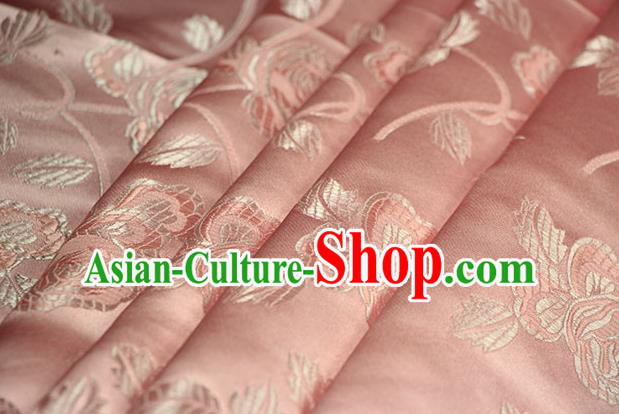 Chinese Traditional Roses Pattern Design Orange Brocade Fabric Hanfu Dress Satin Drapery