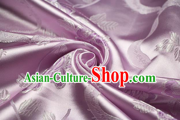 Chinese Traditional Roses Pattern Design Lilac Brocade Fabric Hanfu Dress Satin Drapery