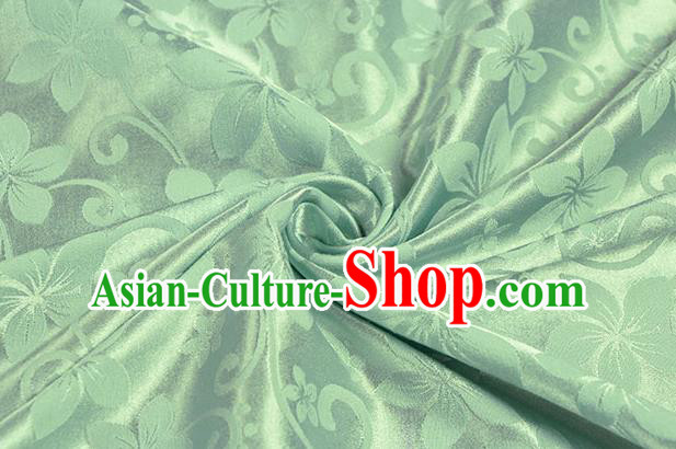Chinese Traditional Peach Flowers Pattern Design Green Brocade Fabric Hanfu Dress Satin Drapery