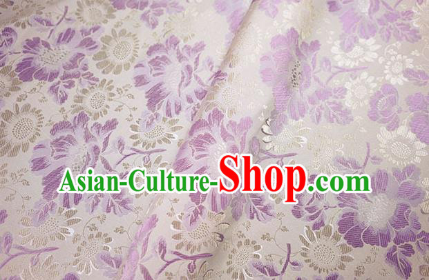 Chinese Traditional Purple Daisy Pattern Design Brocade Fabric Hanfu Dress Satin Drapery