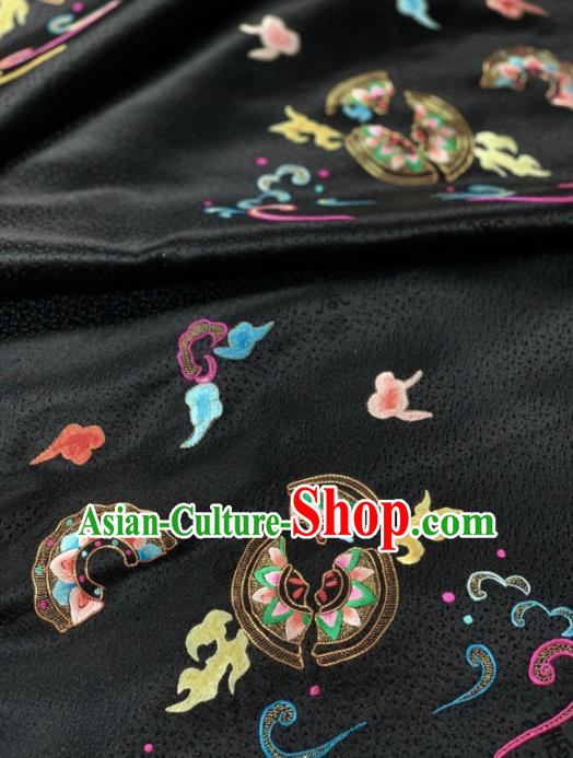 Chinese Classical Embroidered Pattern Design Black Silk Fabric Asian Traditional Hanfu Brocade Material