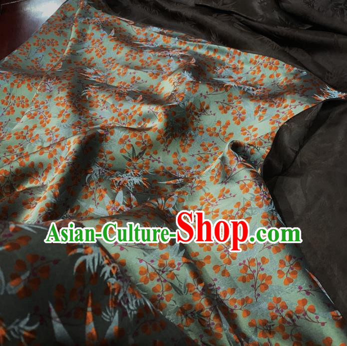 Chinese Traditional Bamboo Leaf Design Pattern Green Silk Fabric Cheongsam Mulberry Silk Drapery
