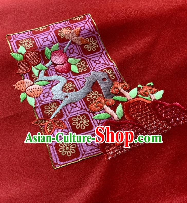 Chinese Classical Embroidered Lotus Pattern Design Red Silk Fabric Asian Traditional Hanfu Brocade Material