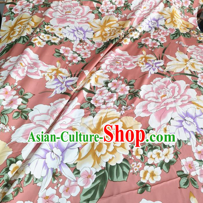 Chinese Traditional Flowers Design Pattern Pink Silk Fabric Cheongsam Mulberry Silk Drapery