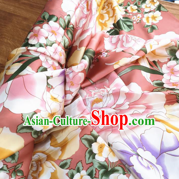 Chinese Traditional Flowers Design Pattern Pink Silk Fabric Cheongsam Mulberry Silk Drapery