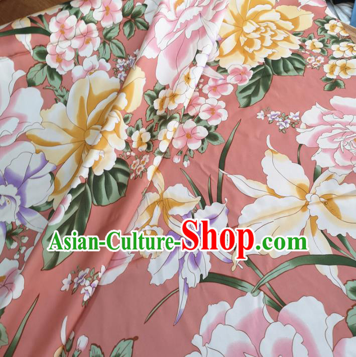 Chinese Traditional Flowers Design Pattern Pink Silk Fabric Cheongsam Mulberry Silk Drapery