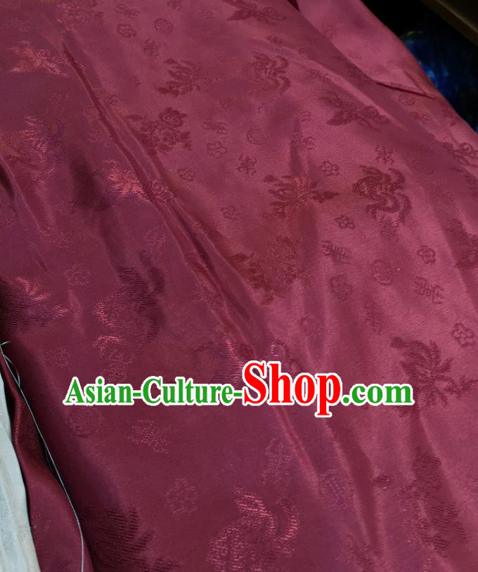 Chinese Traditional Jacquard Design Pattern Wine Red Silk Fabric Cheongsam Mulberry Silk Drapery