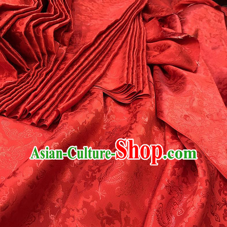 Chinese Traditional Jacquard Dragon Design Pattern Red Silk Fabric Cheongsam Mulberry Silk Drapery